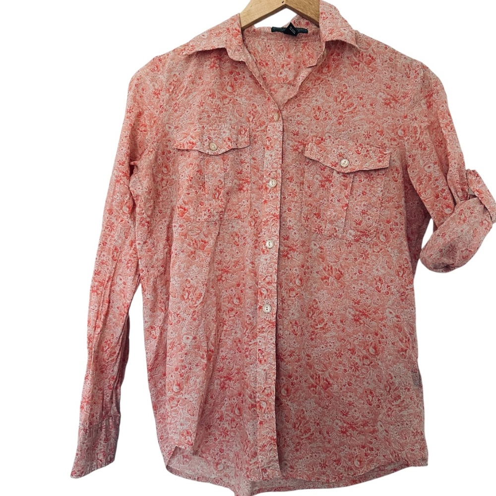 Lauren Ralph Lauren Paisley Button-Up Shirt Collared 100% Cotton Pink Floral S